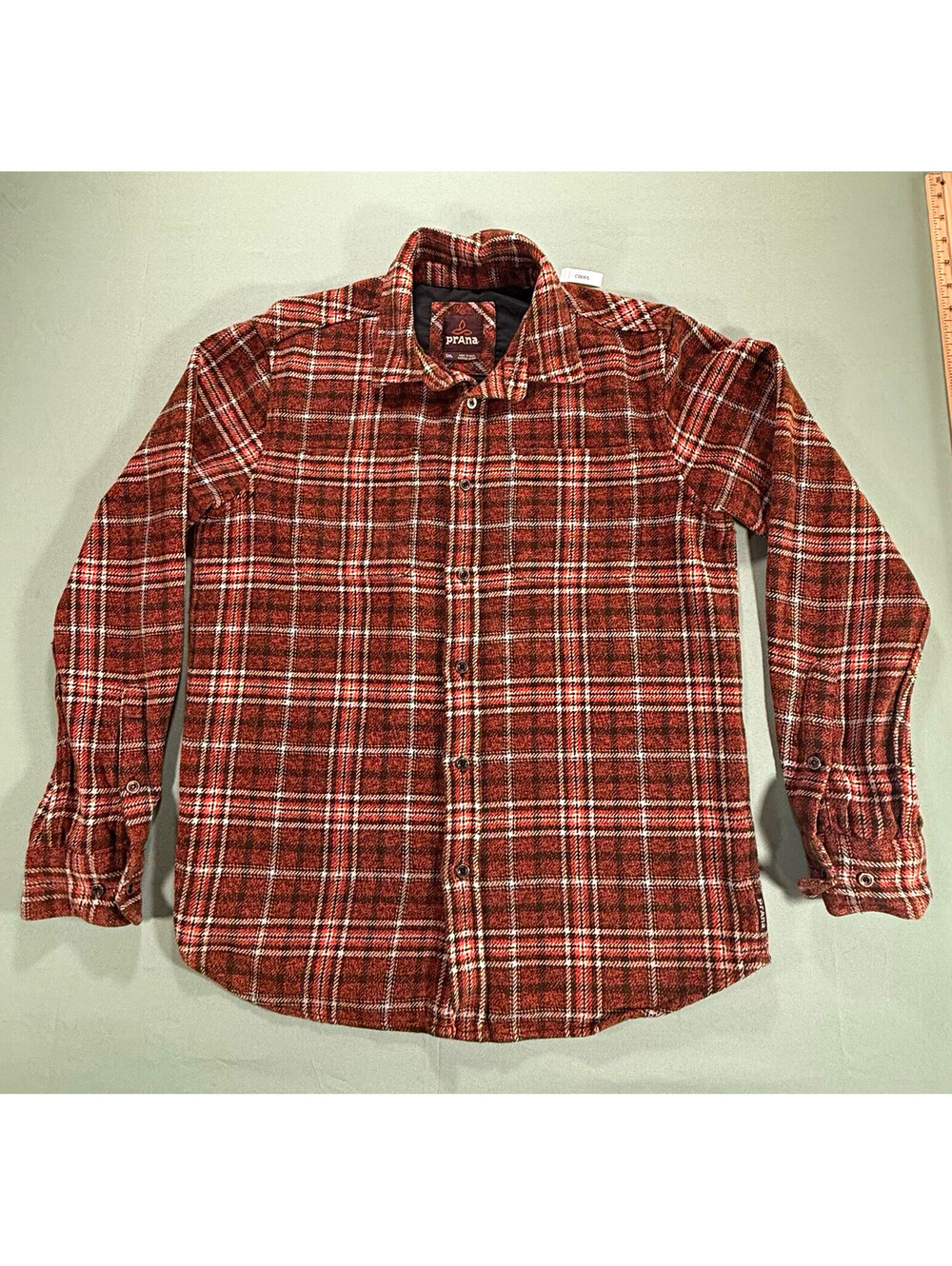 prAna Men’s S Brown Plaid Flannel Button-Up Shirt Long Sleeve Point Collar